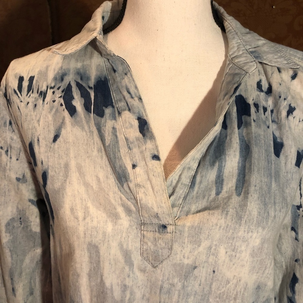 💙BLU Pepper Anthropologie Tie Dye Denim Shirt Dress Tunic - Picture 5 of 8